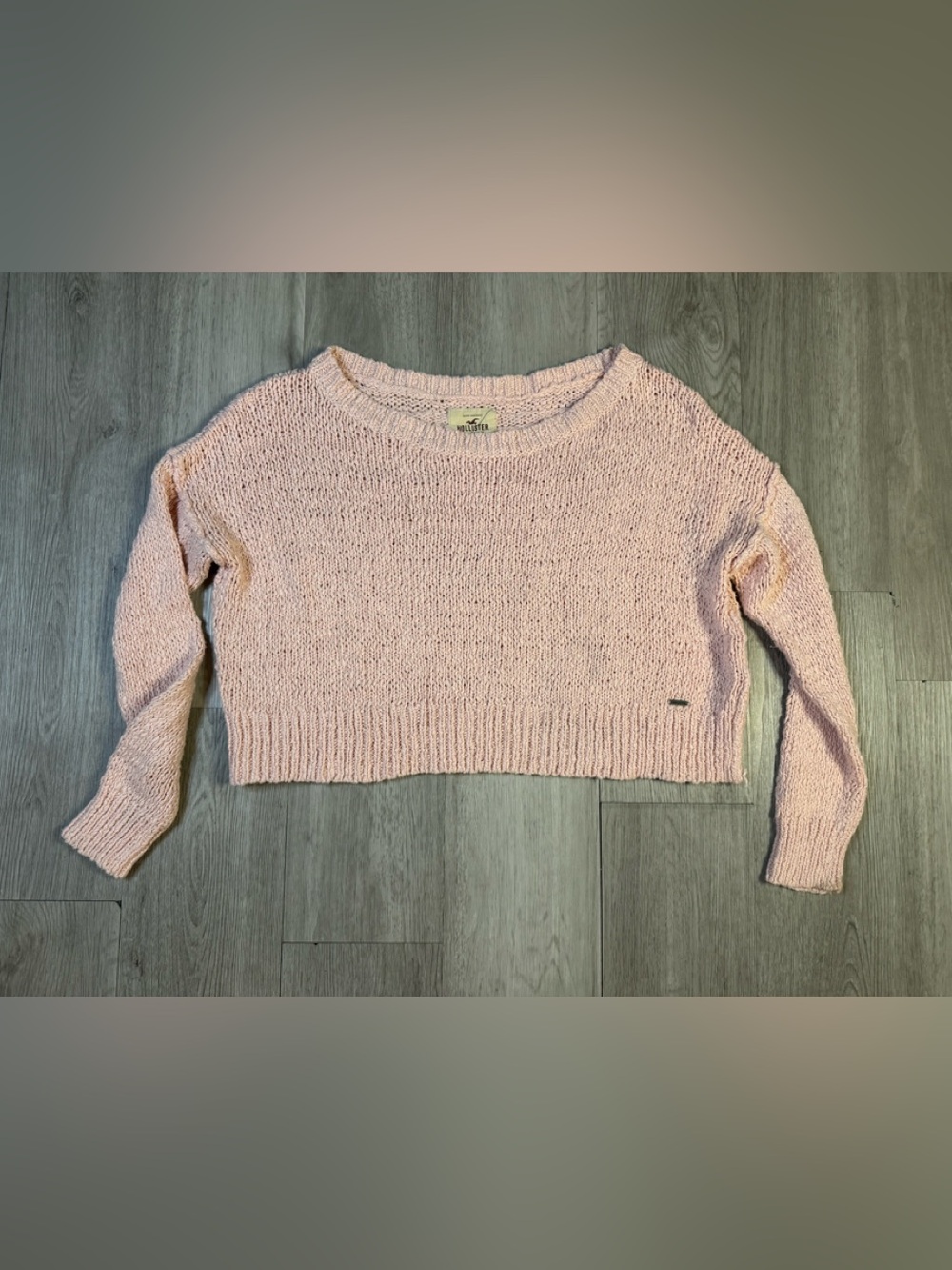 Hollister light Pink Solid Knit Long Sleeve Pullover cropped Sweater Small